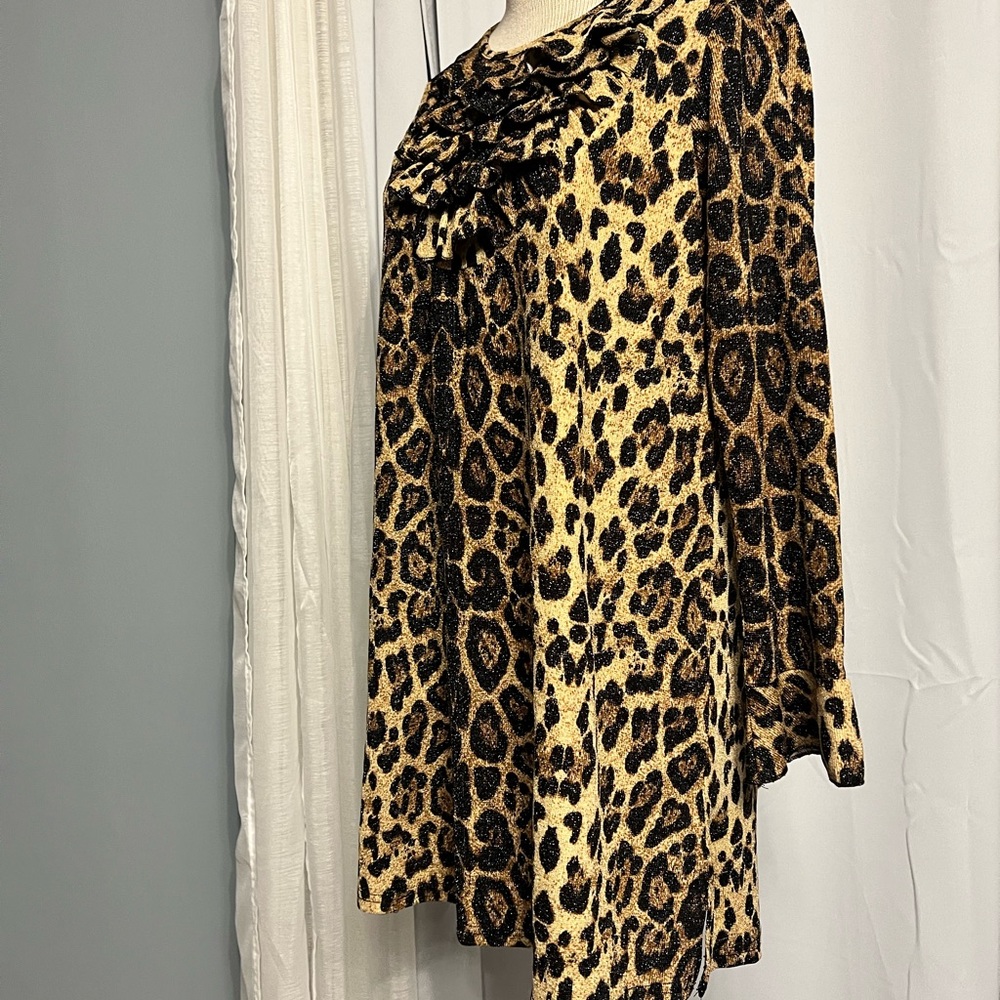 Lady Noiz Womens Size Large Metallic Leopard Animal Print Long Sleeve Dress